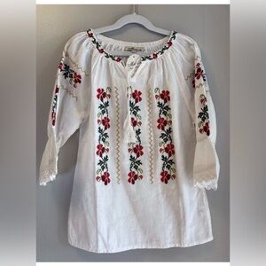 Romanian Embroidered Girls Boho Style Peasant Tassel Top Size 8yrs, Cottagecore